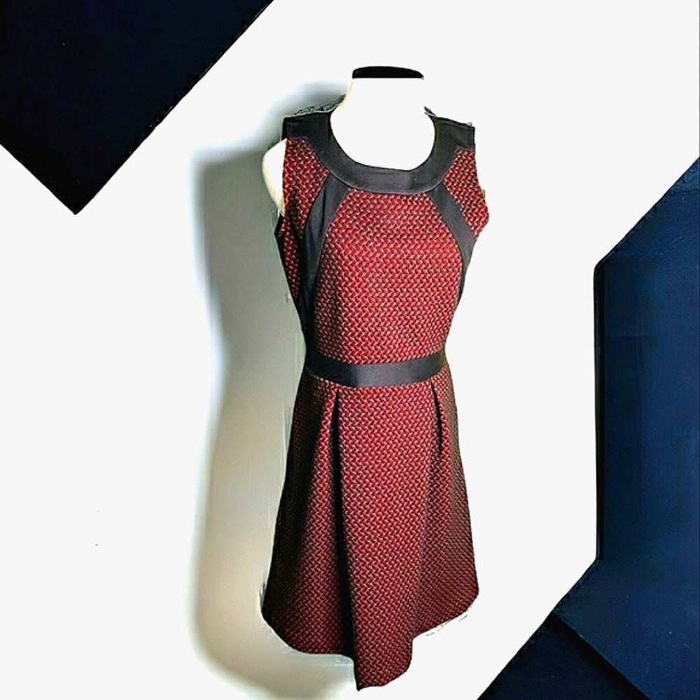 Anthro Tabitha Colorblock Dress Sz 8 Textured Knit Fit Flare Academia Sleevless